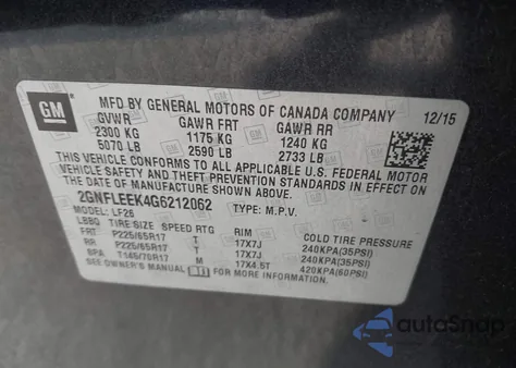 2016 Chevrolet Equinox Ls из США, поврежденный, VIN 2GNFLEEK4G6212062